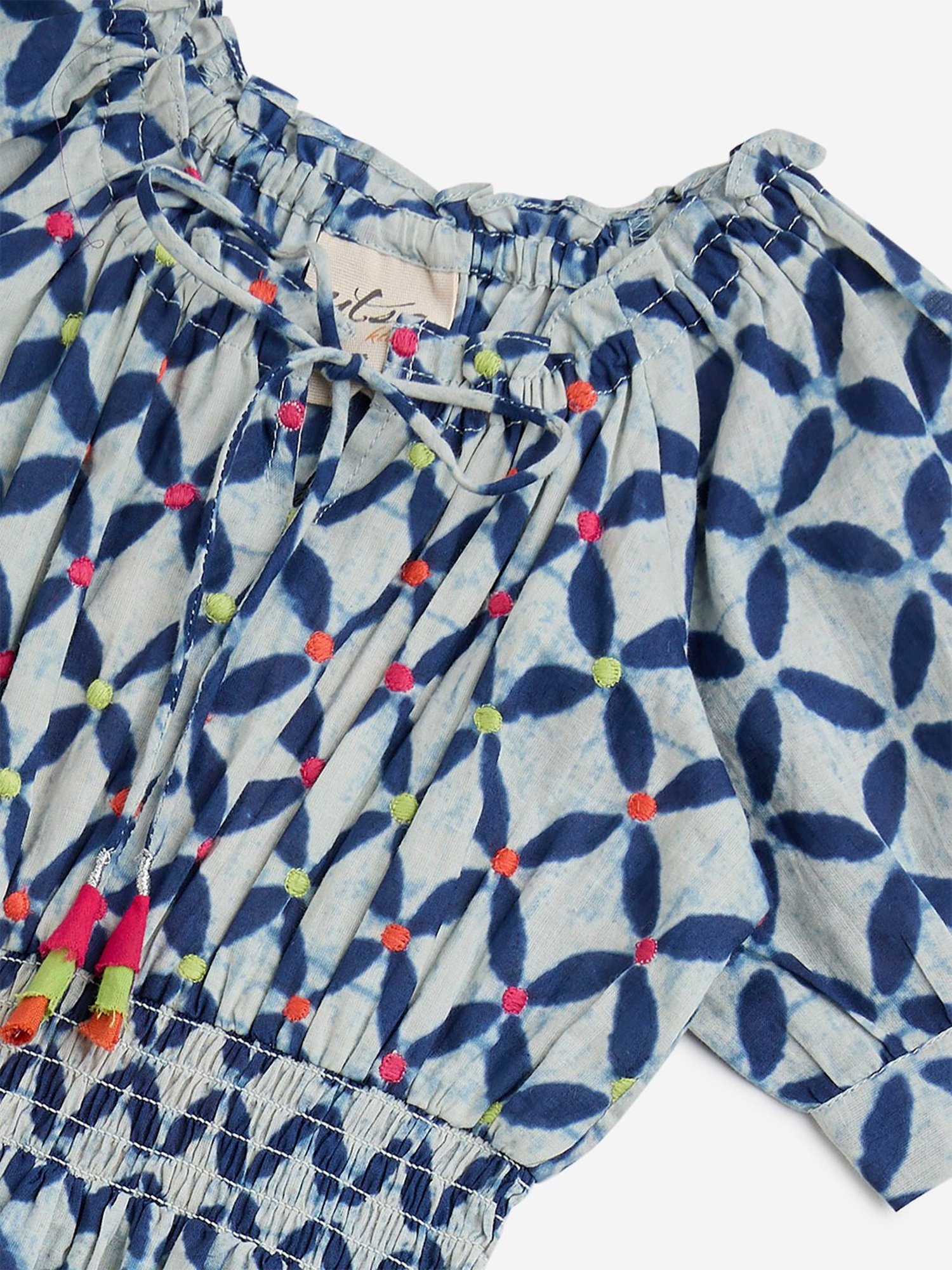 Utsa Kids by Westside Indigo Patterned Cotton A-Line Dress