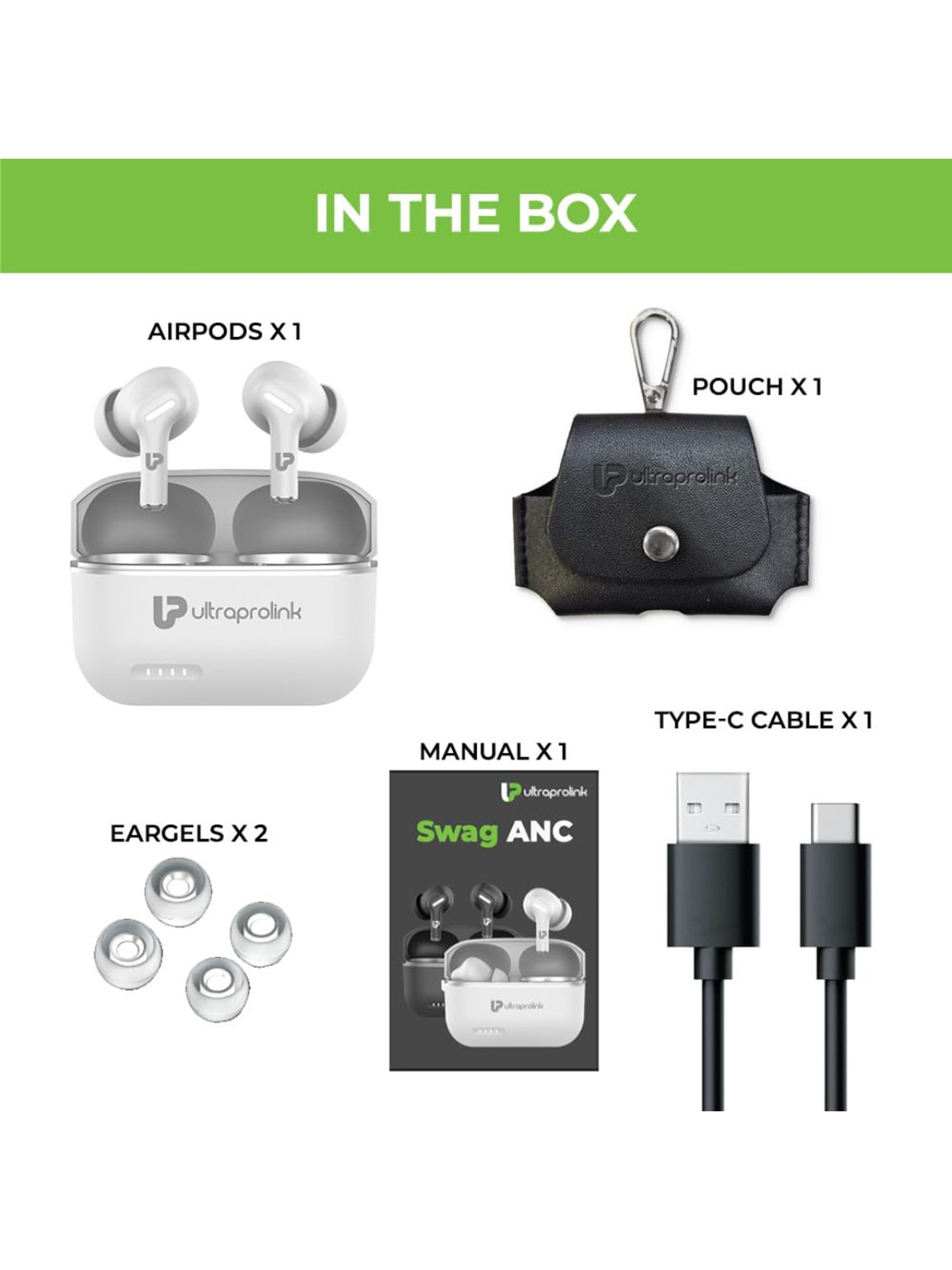 ULTRAPROLINK UM1145 Bluetooth Earbuds with AI ENC Quad Mic & 16H Playtime (White, True Wireless)