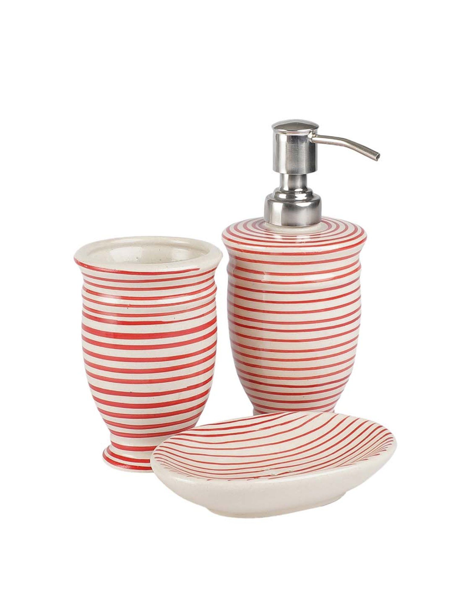 VarEesha Parikrama Red & Off-White Ceramic Bath Accessories - Set of 3