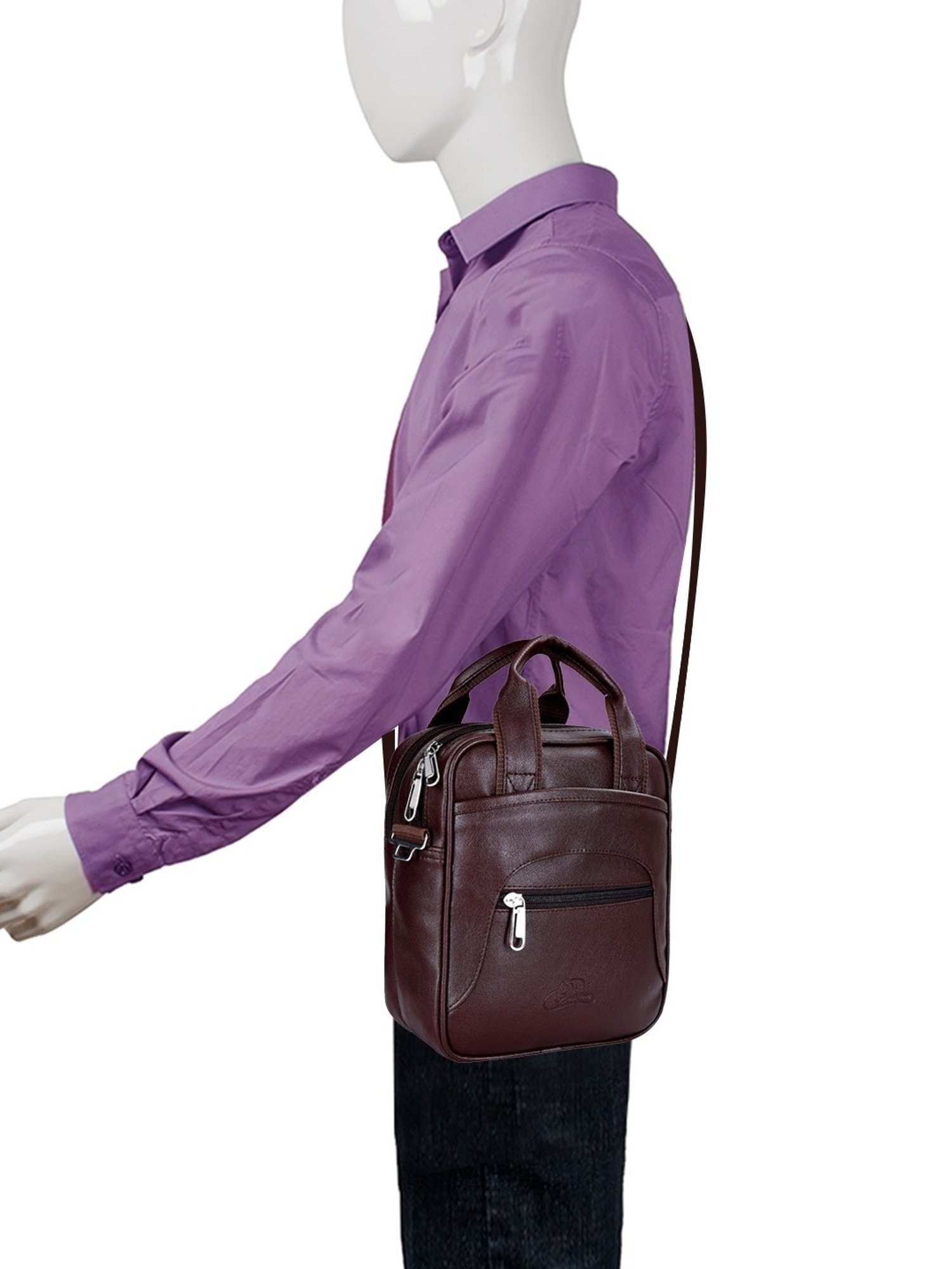 Leather World Brown Solid Medium Cross Body Bag