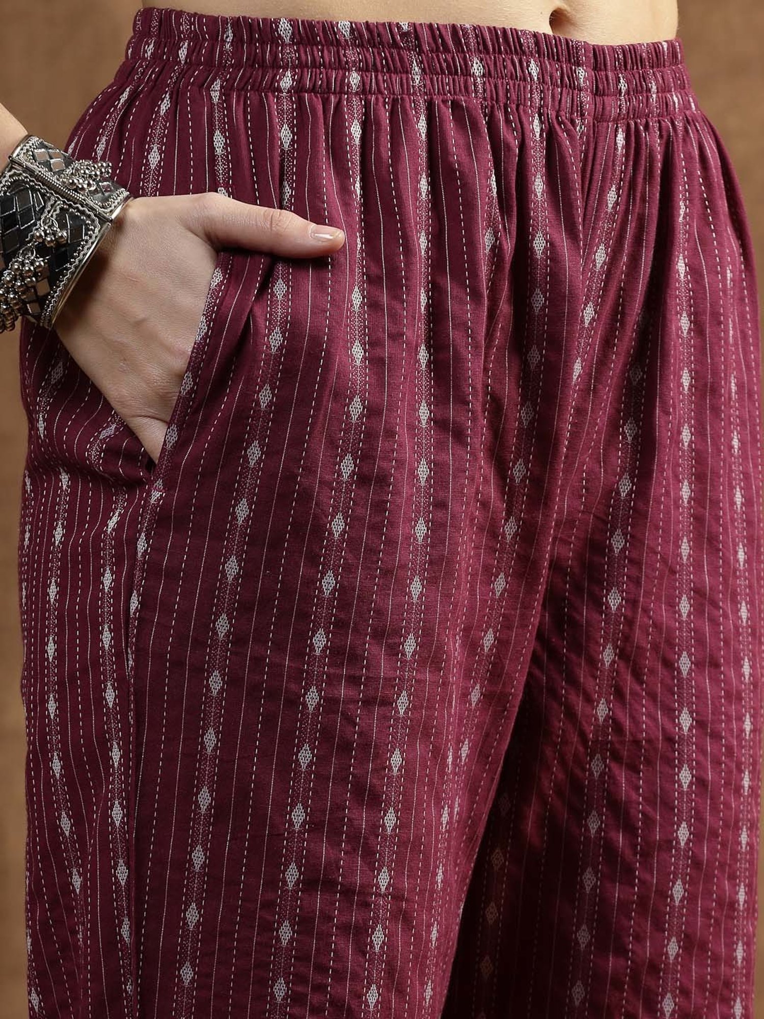 Stylum Purple Cotton Embroidered Kurti Pant Set