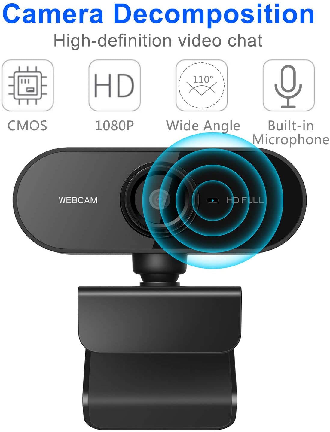 Webcam with Microphone,1080P HD Desktop Streaming Webcam-Wide Angle USB Computer Camera for Mac Skype OBS, Laptop Web Camera for Video Calling Gaming Recording Conferencing