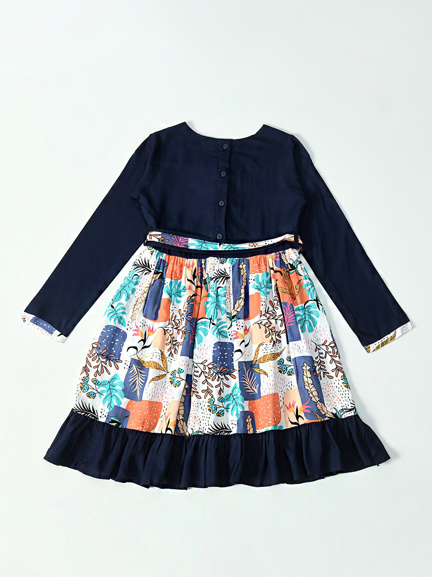 Bella Moda Kids Navy Printed Full Sleeves Fit & Flare Dress