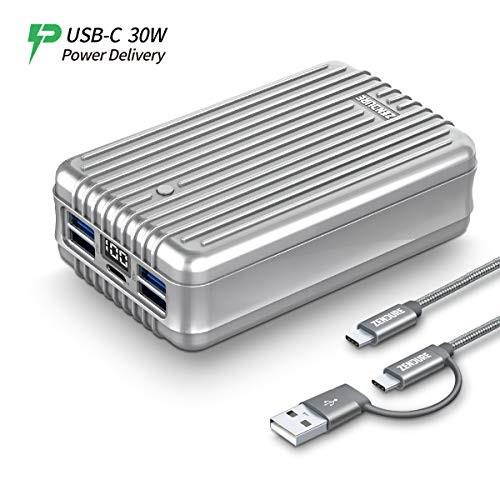 zendure a8pd 26800mah usb-c portable charger - 30w pd power bank (2 in 1 cable, led digital screen), 5-port quick charge extern