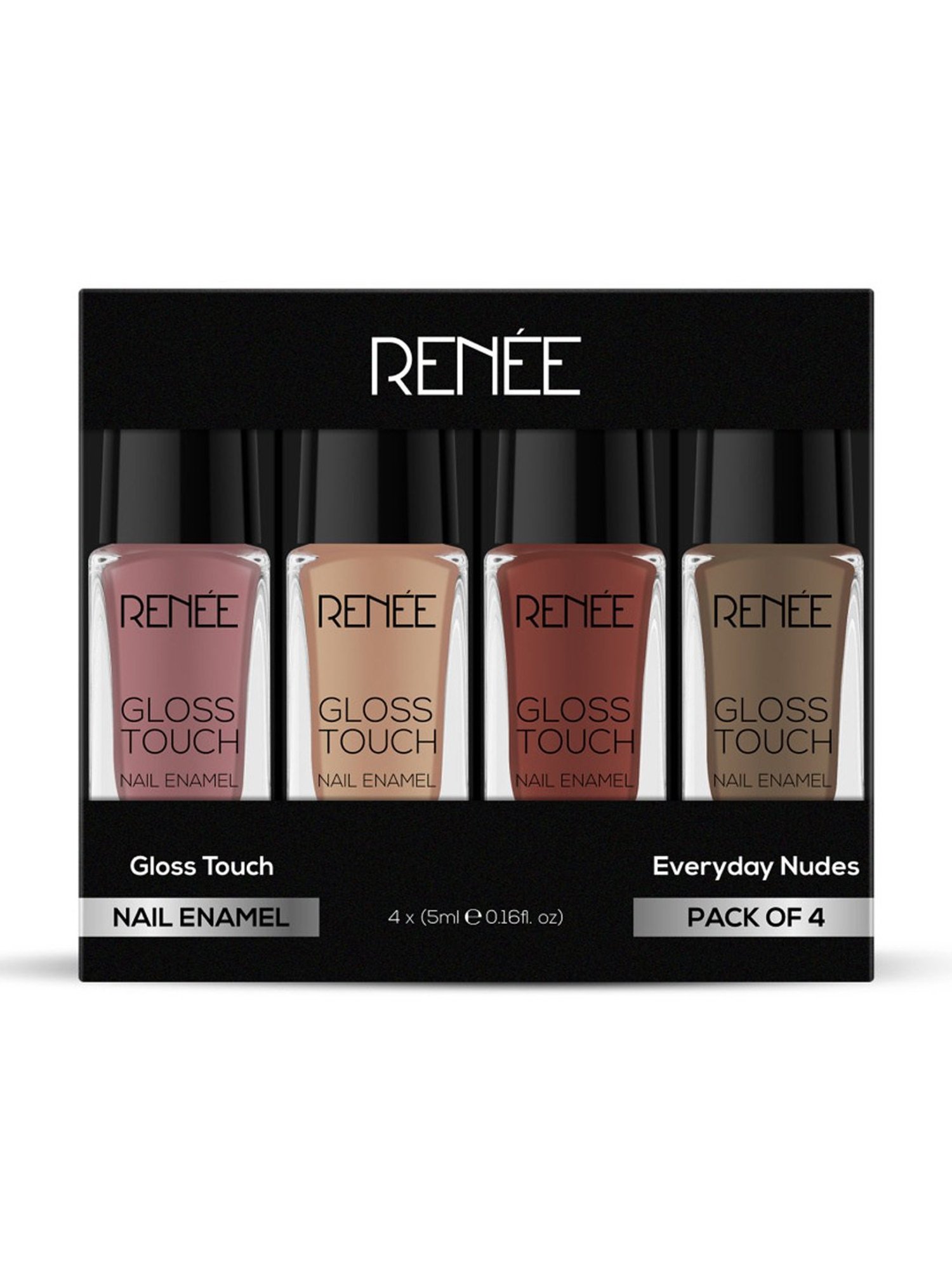RENEE Gloss Touch N02 Everyday Nudes Nail Enamel - Pack of 4