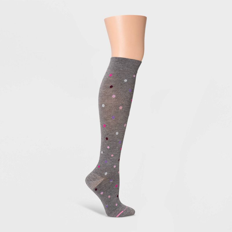 Dr. Motion Women's Mild Compression Dancing Dots Knee High Socks - Gray Heather 4-10