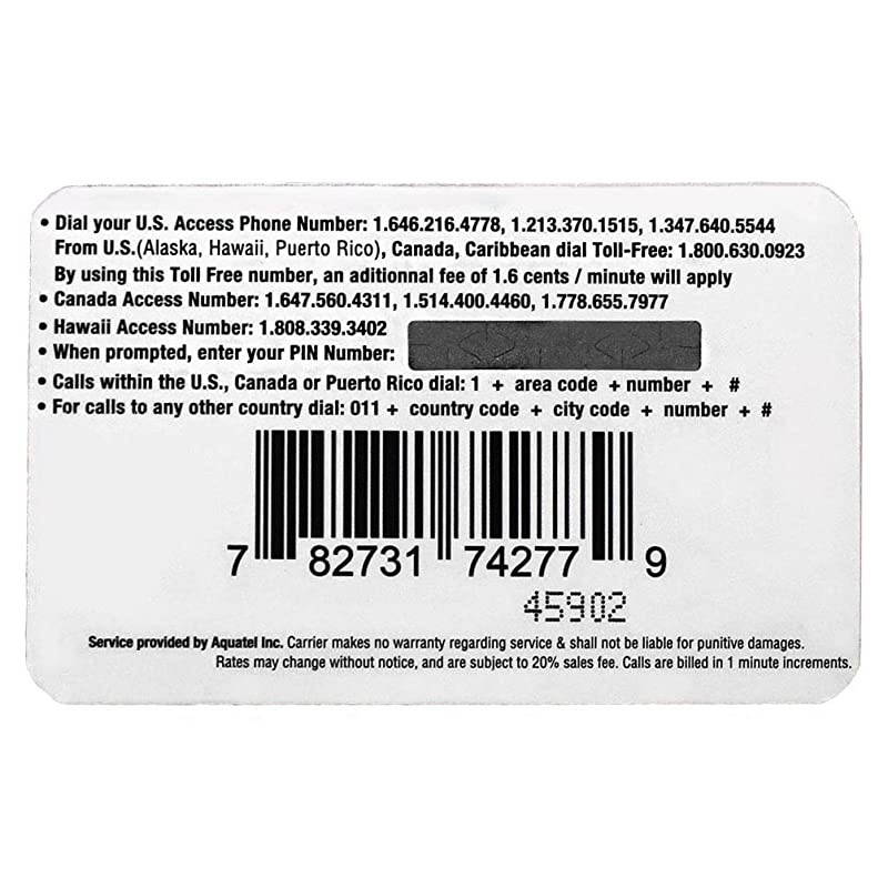 Phone Card for Domestic & International Calls, No Pay Phone Fee, Calling Card That Never Expires.
