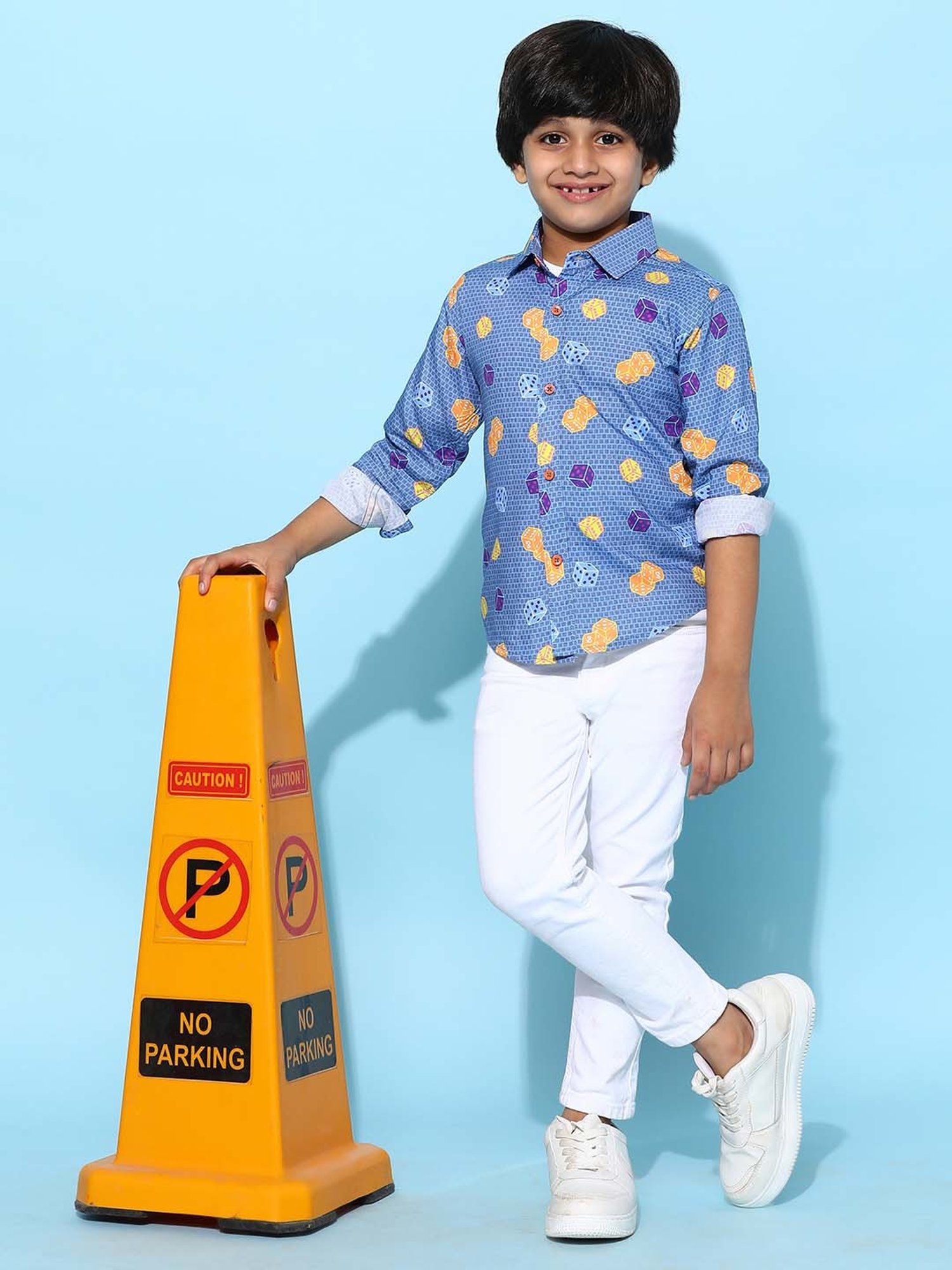 Tales & Stories Kids Navy Printed Full Sleeves Shirt