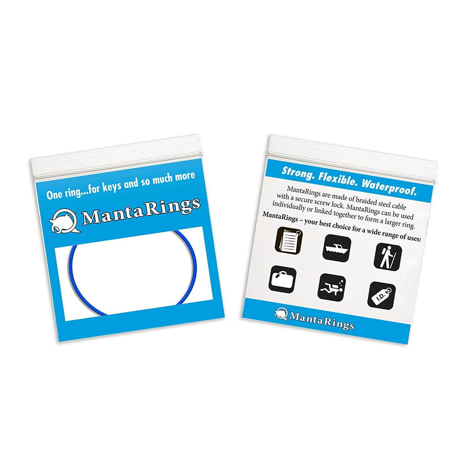 MantaRing - Cable Key Ring with Screw Lock - Strong, Flexible, Waterproof. One Ring for Keys and So Much More (5 Pack) (Blue)