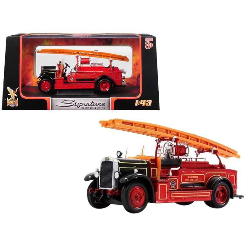 1934 Leyland FK-1 Fire Engine Red and Black 1/43 Diecast Model by Road Signature