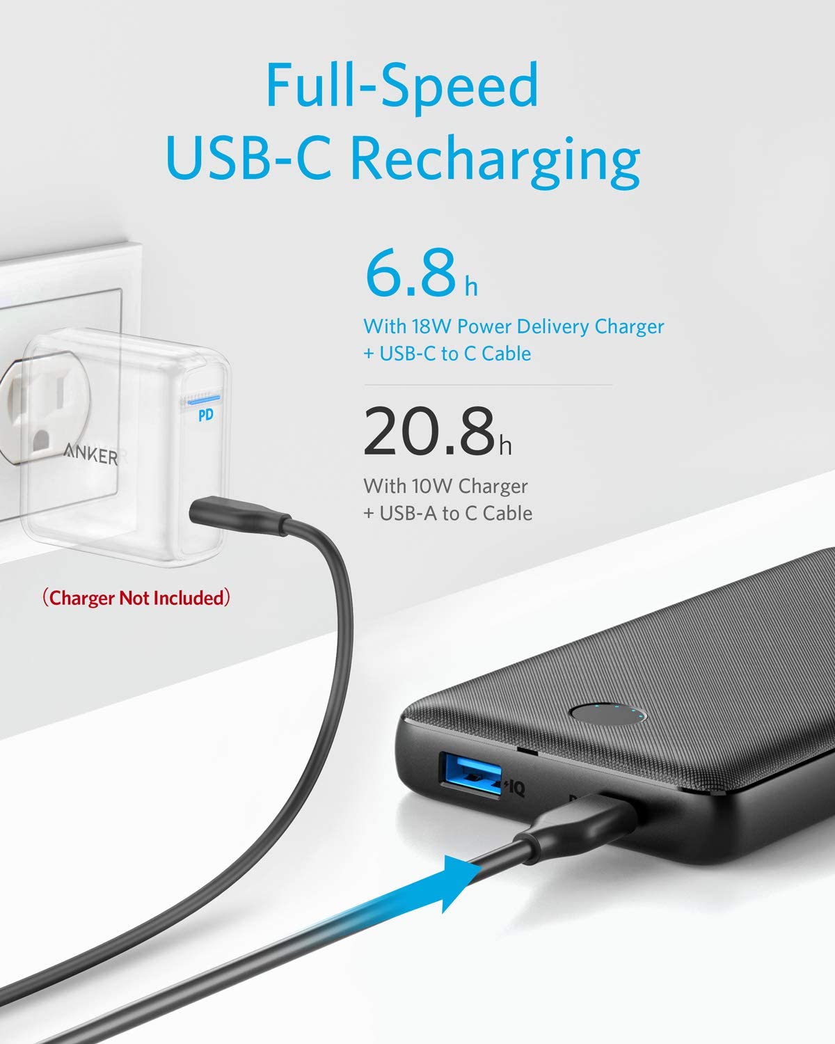 Anker PowerCore Essential 20000 PD Portable Charger, 20000mAh USB-C Power Bank with 20W Power Delivery, Compatible with iPhone 12/12 Pro / 12 Pro Max / 8 / X/XR, Samsung, iPad Pro 2018, and More