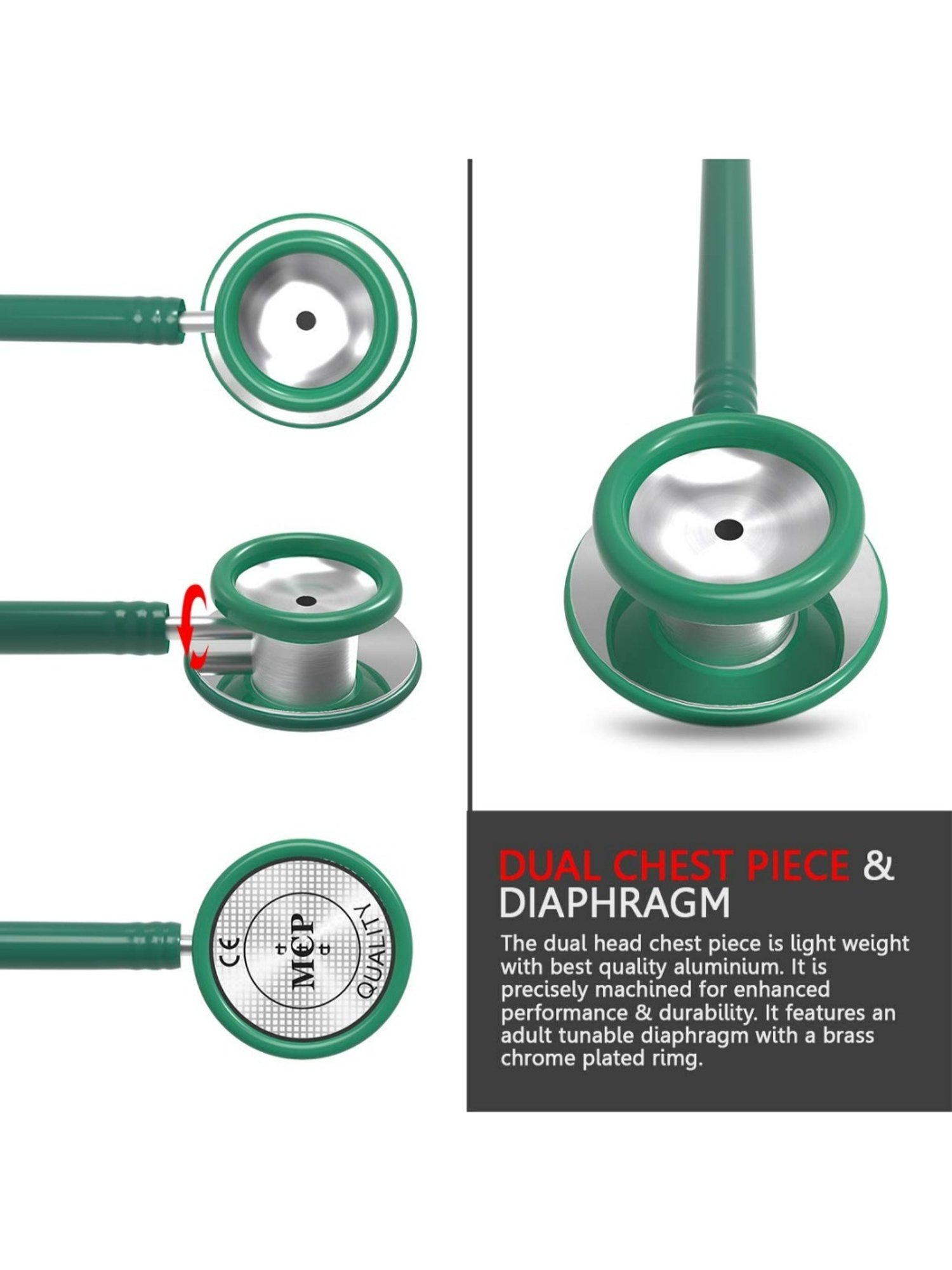 MCP Adult Dual Head Stethoscope (Green)