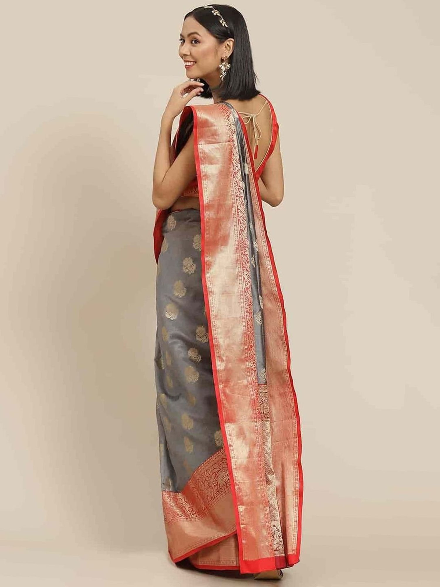 Unnati Silks Grey Cotton Printed Saree With Unstitched Blouse
