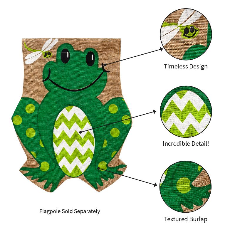 Evergreen Smiling Summer Frog Burlap Garden Flag