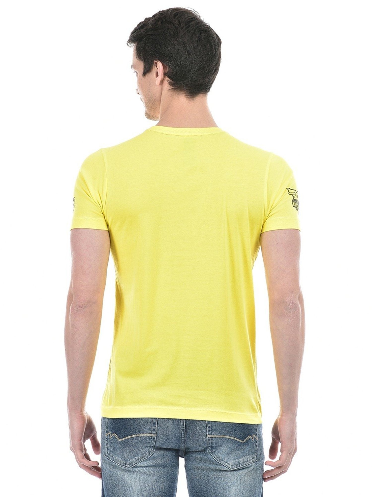 Numero Uno Acid Yellow Cotton Slim Fit Printed T-Shirt