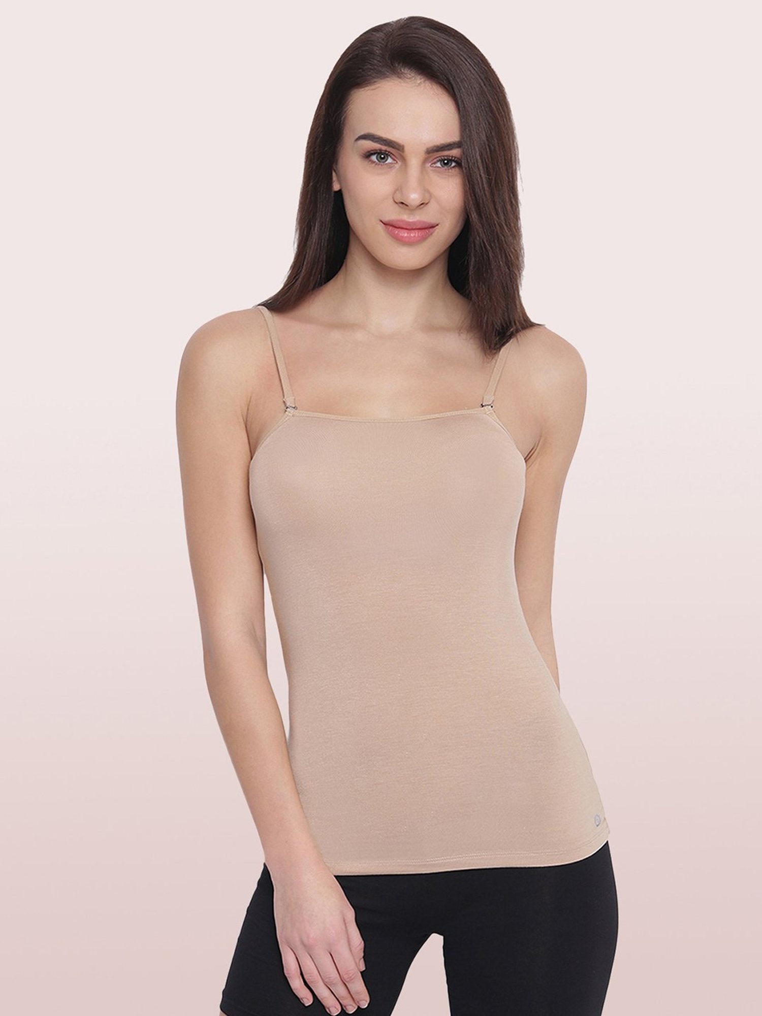 Enamor Beige Sleeveless Detachable Strap Camisole
