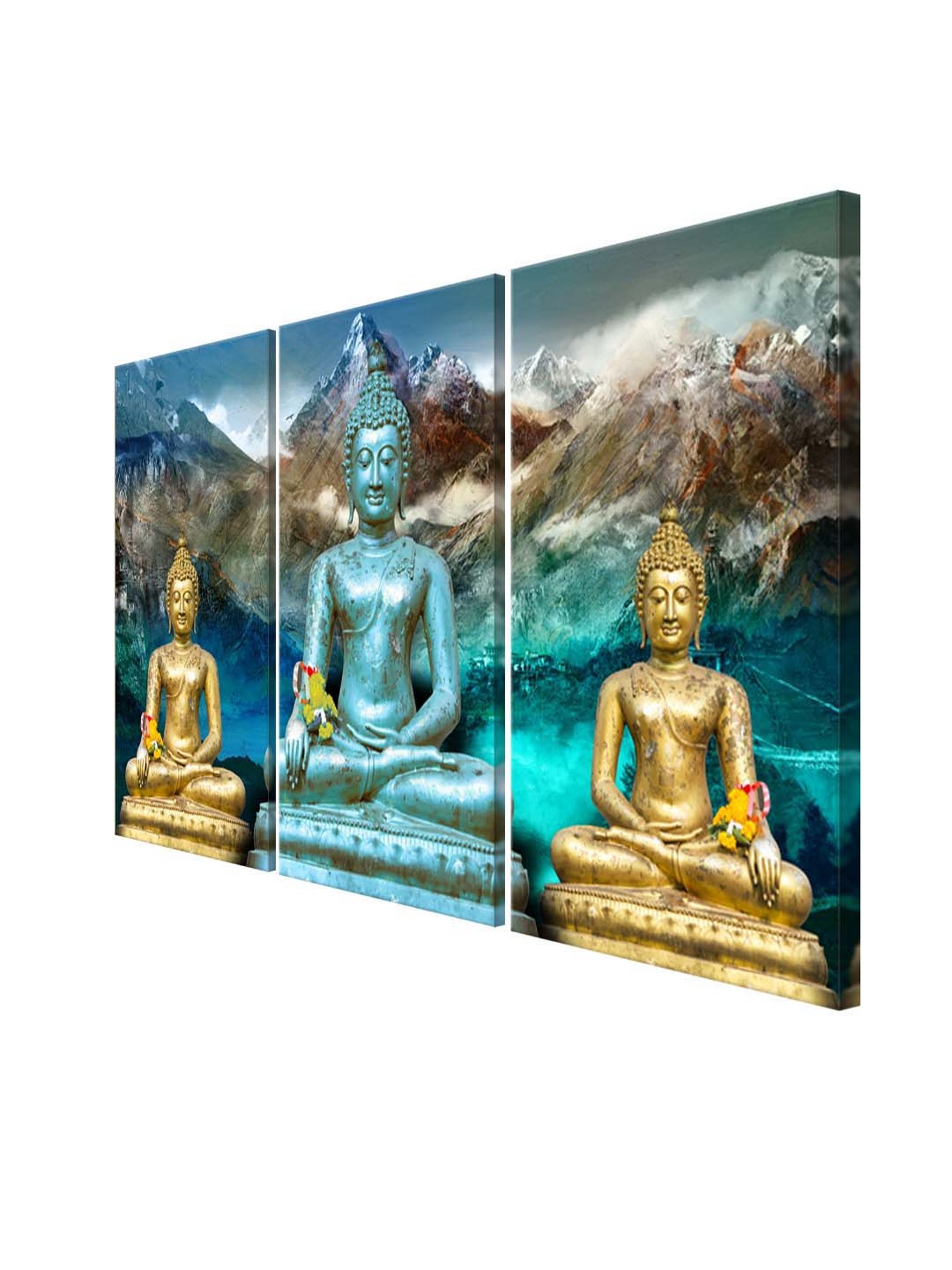 999Store Multicolor Meditating Buddha Art 3 Frame Canvas Paintings