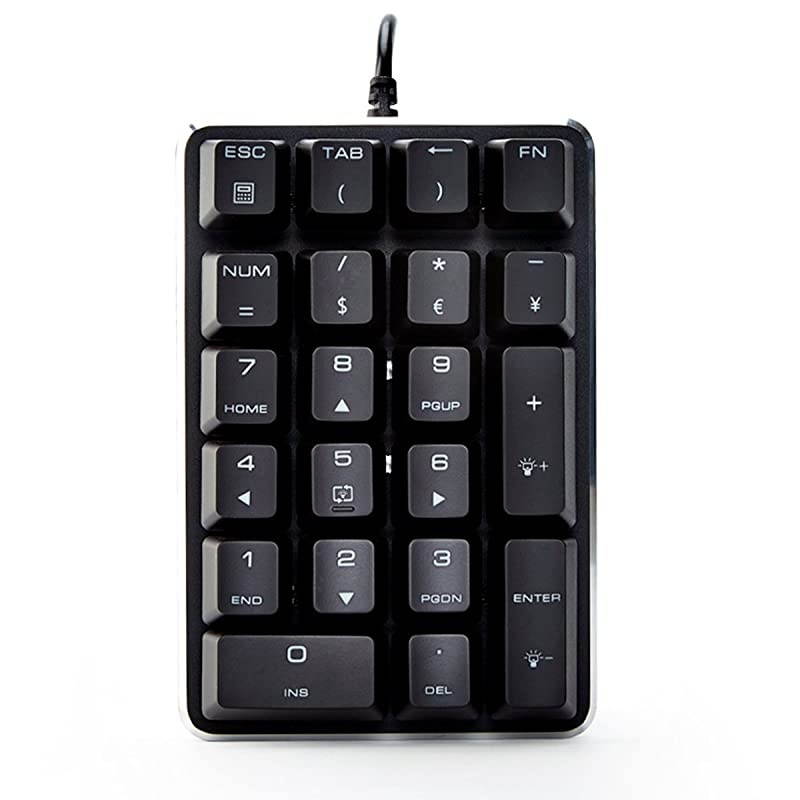 Mechanical Gaming Numeric KeypadKeyboard 21 Keys Mini Numpad with Cherry MX Blue Switches White Backlight for iMacMacBook Black Magicfore