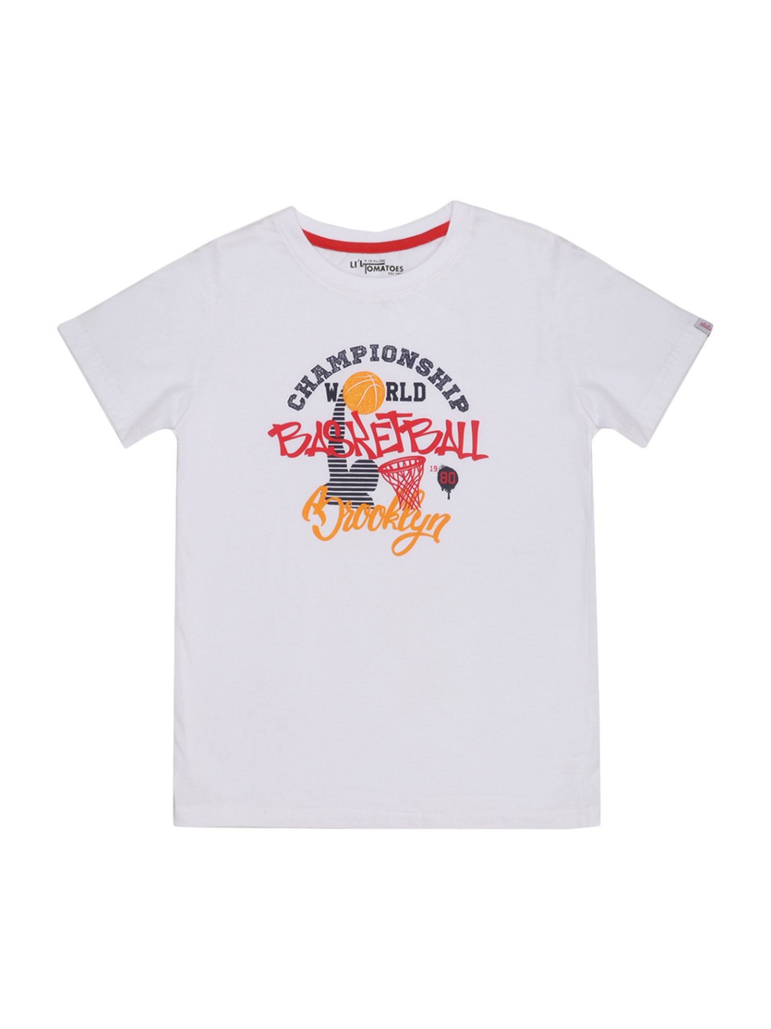 Li'l Tomatoes Kids Orange & White Cotton Printed T-Shirts & Mask - Pack of 2