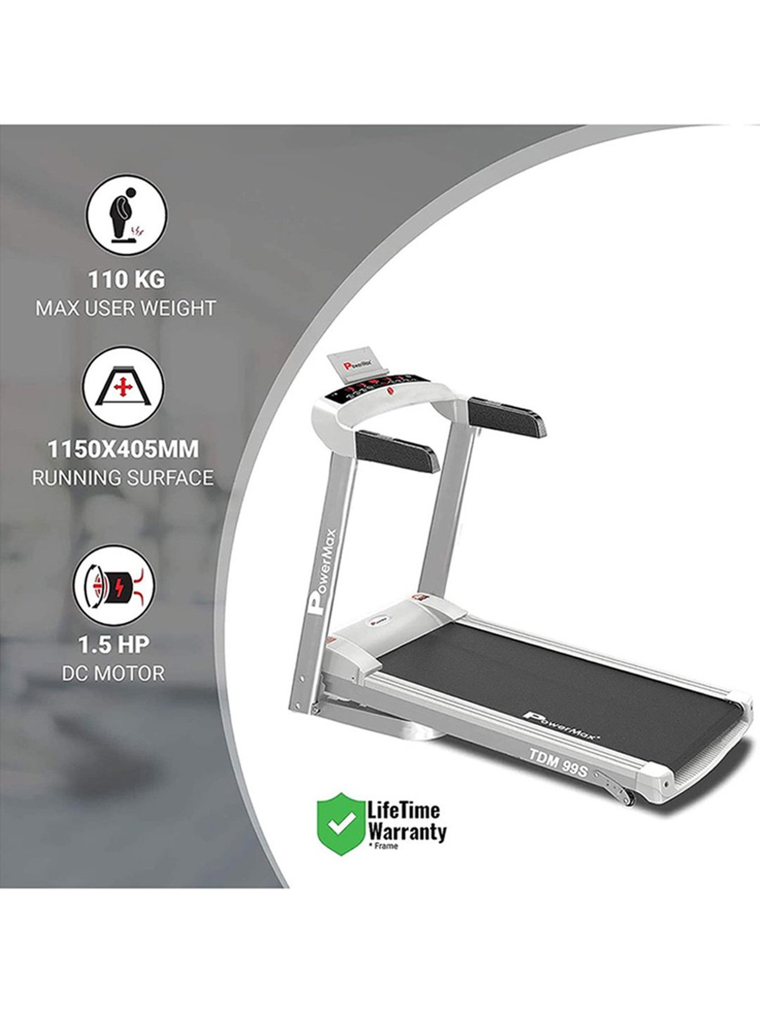 PowerMax Fitness TDM-99S 1.5HP Treadmill (Silver)