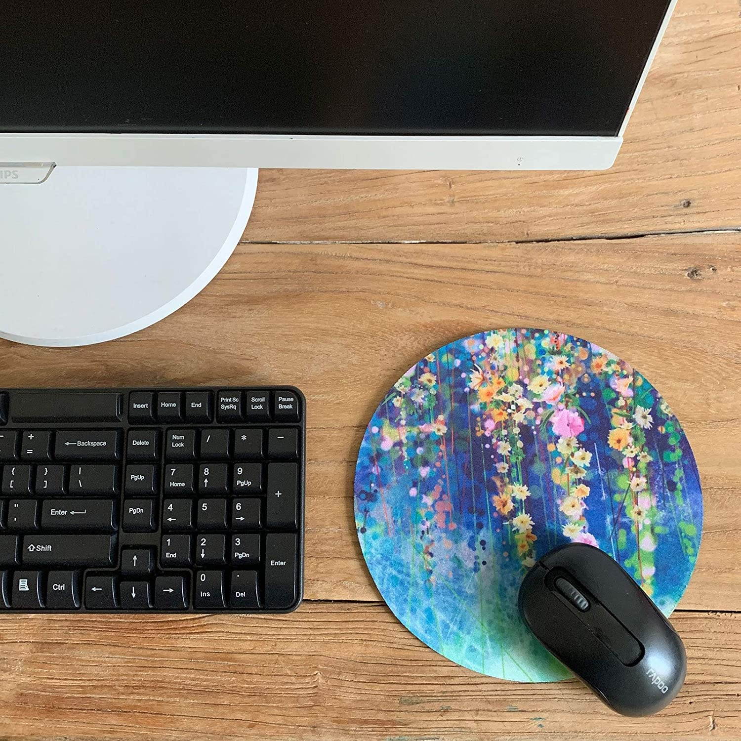 Abstract Watercolor Flower Mouse Pad Floral Blue, Ivy Floral Small Mouse Pad for Laptop, Non-Slip Rubber Base Mouse Mat for Girls Women Home Office Travel Studying