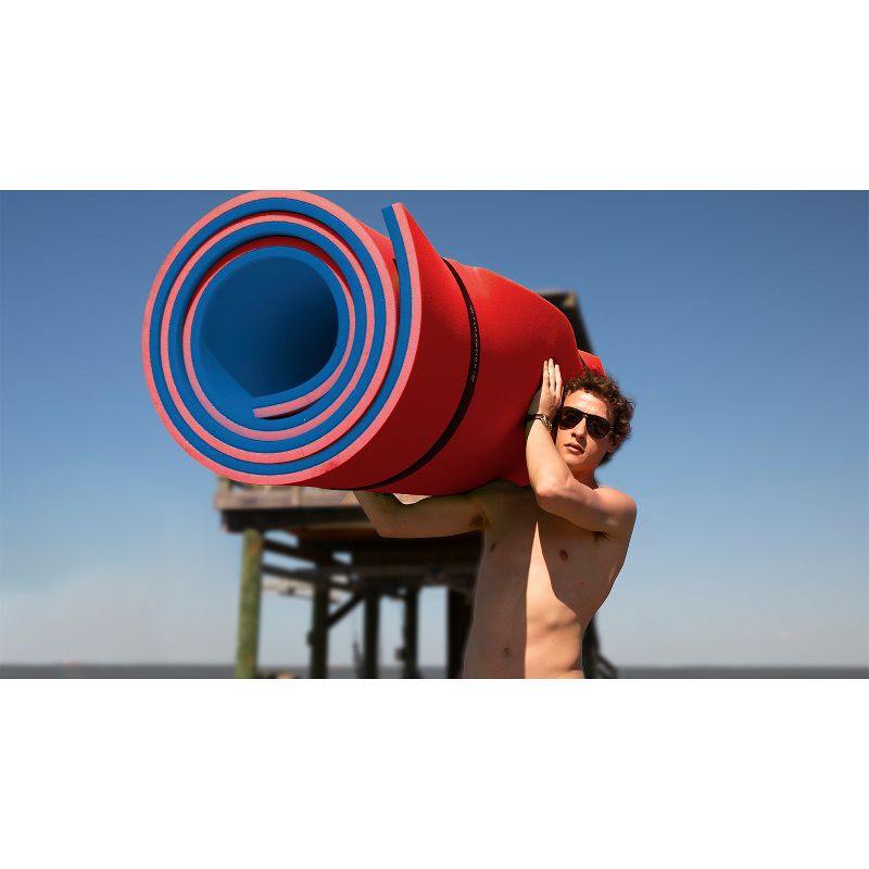 Floatation iQ Floating Oasis 15 x 6 Foot Foam Island Water Pool Lake Lounger Play Pad Mat, Blue and Red