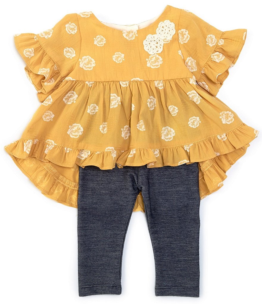 Pastourelle by Pippa & Julie Baby Girls Newborn-24 Months Flutter-Sleeve Floral Tunic Top & Leggings Set