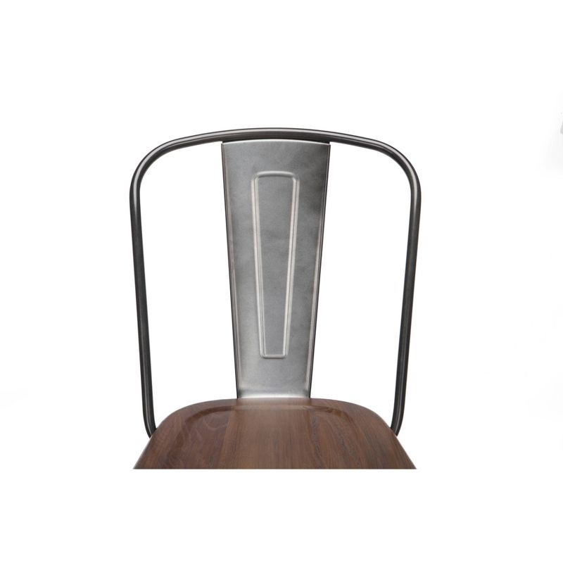 Set of 4 26" Industrial Modern High Back Galvanized Steel Counter Height Barstool with Solid Ash Wood Seats Gunmetal/Walnut - OFM