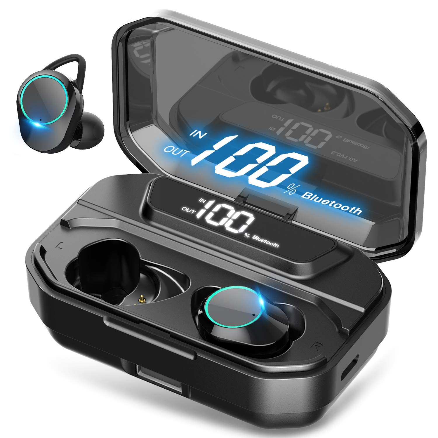 Wireless Earbuds, Nurbenn TWS Bluetooth 5.0 Headphones True Wireless Ear Buds IPX7 Waterproof Dual Built-in Mic Earphones with 4000mAh Charging Case for 120H Extended Playtime