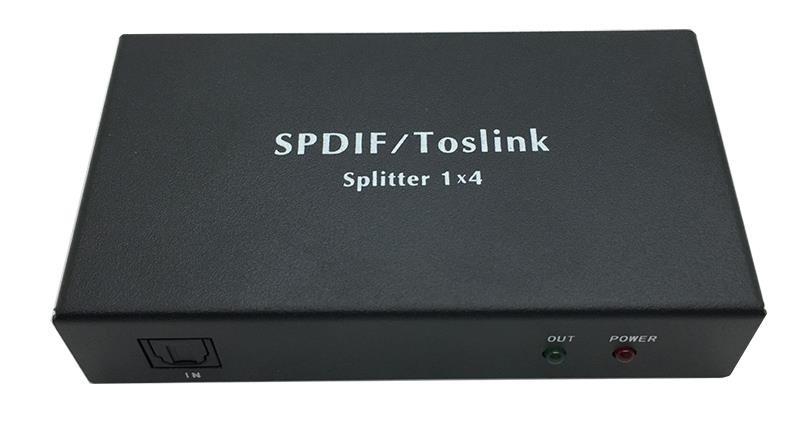 Optical Spdif Splitter 1X4, toslink splitter 1X4 with power adaptor, 4 ports optical splitter (One Input 4 Outputs)