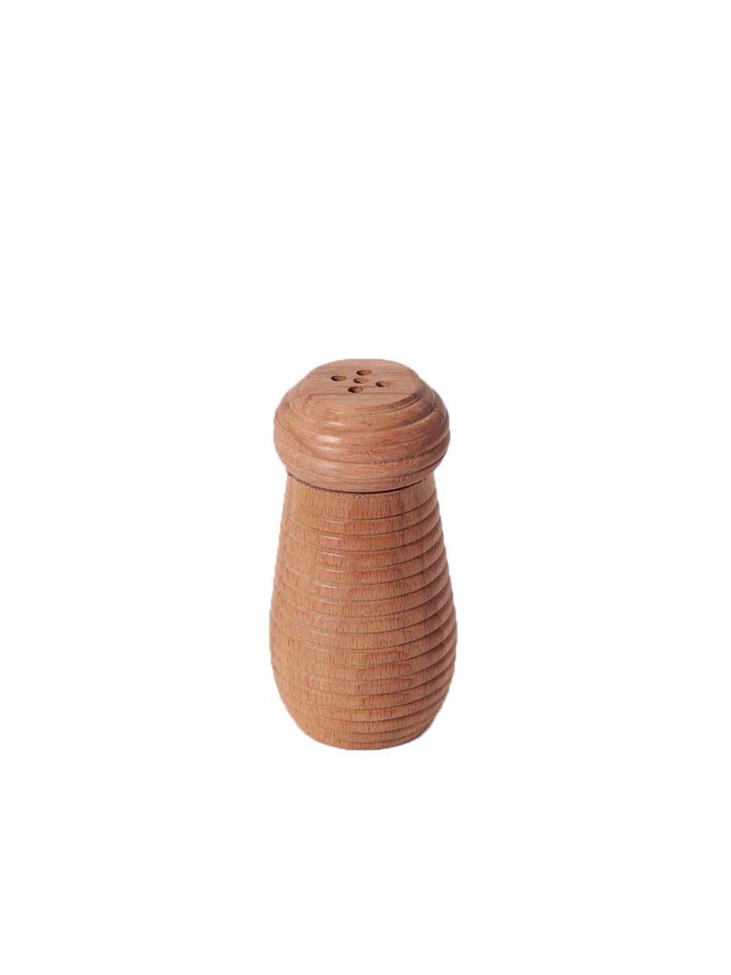 Unravel India Brown Ripple Wood Handcrafted Salt & Pepper Shaker With Stand (0.025 L)