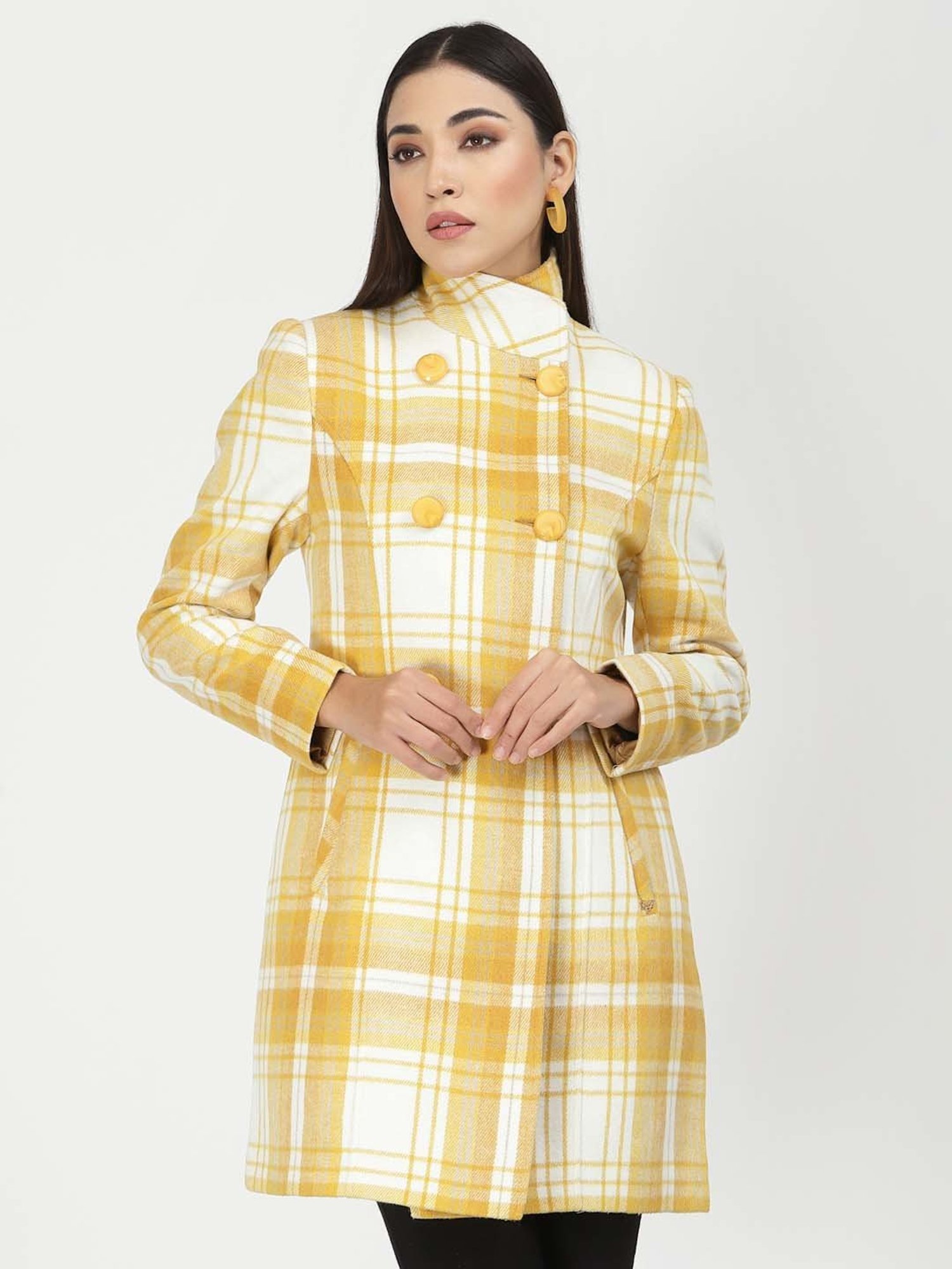 Juelle Yellow & White Check Over Coat