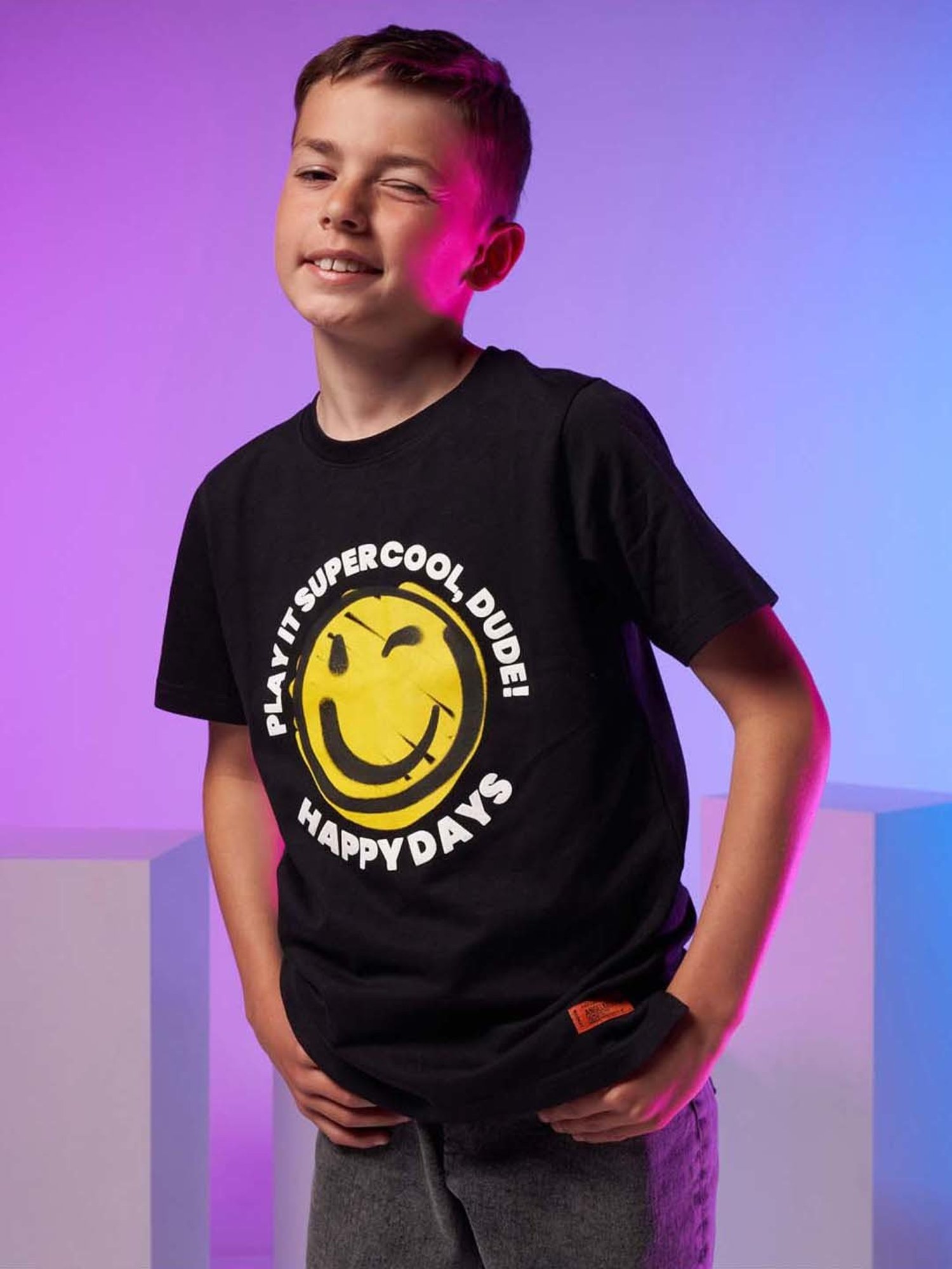 Angel & Rocket Kids Black Cotton Printed T-Shirt