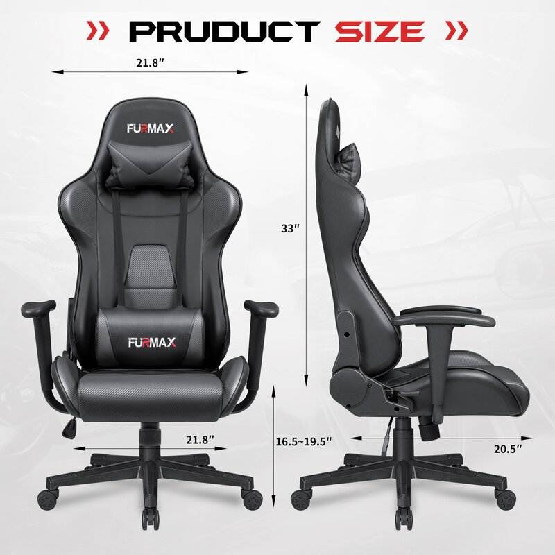 Furmax Gaming Office Chair Ergonomic High-Back Racing Style Adjustable Height Executive Computer Chair, PU Leather Swivel Desk Chair (Black/Grey)