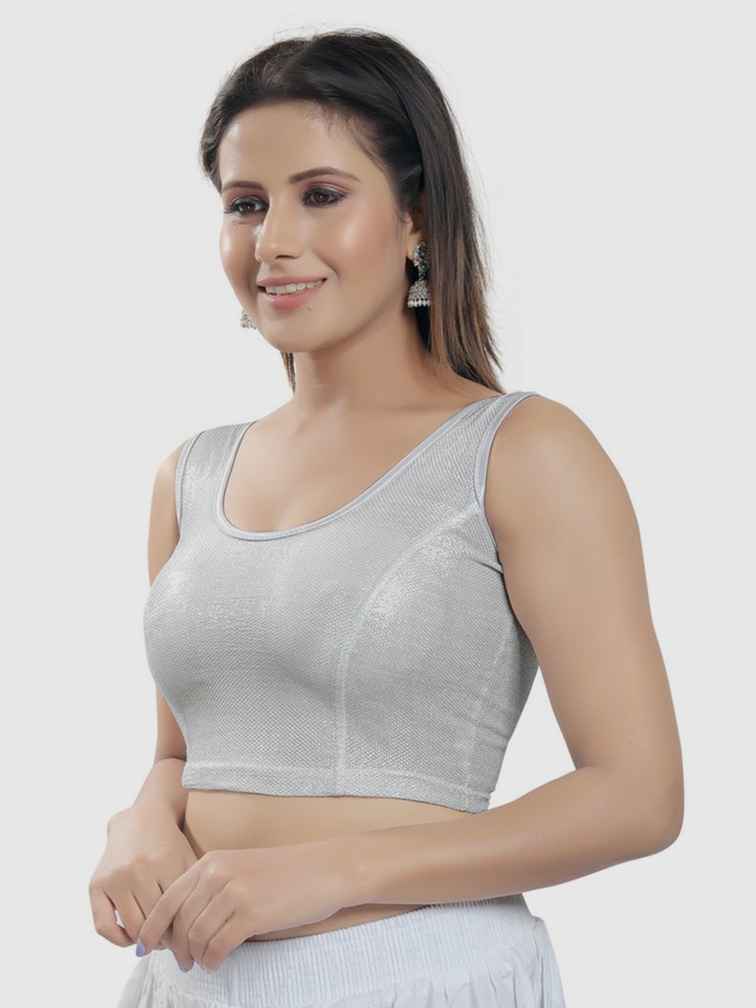 Salwar Studio Silver Readymade Stretchable Blouse