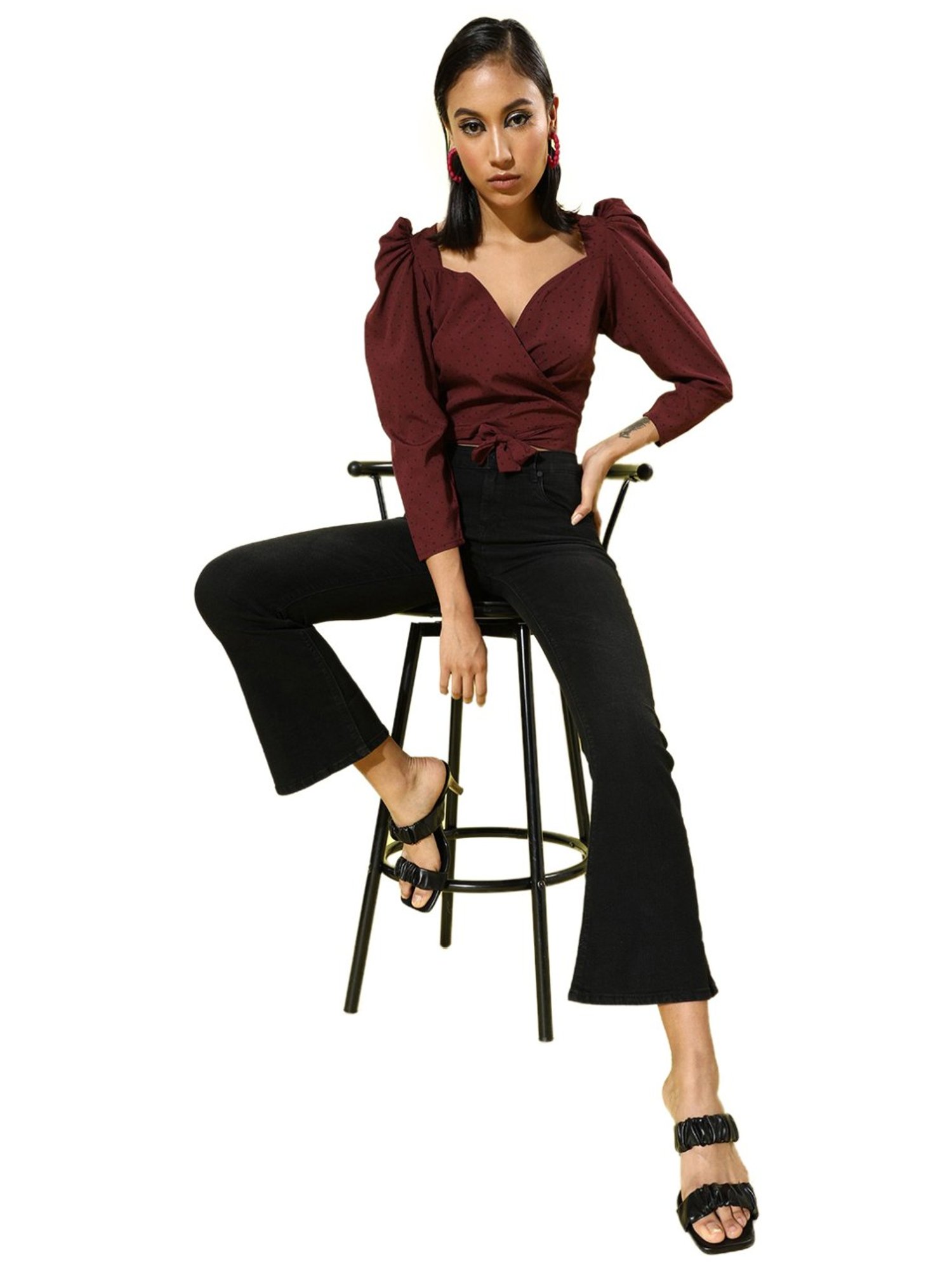 Sera Maroon Polka Dots Crop Top