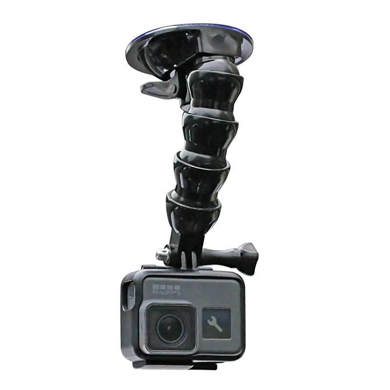 Gooseneck Extension Suction Cup Car Mount Holder with Phone Holder for GoPro Hero 8765 Black4 Session4 Silver3+iPhoneSamsung GalaxyGoogle Pixel and More