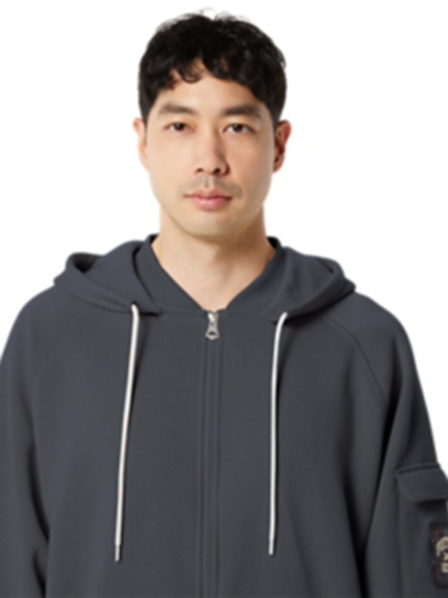 Asics Grey Full Sleeves Hooded Sweatshirt