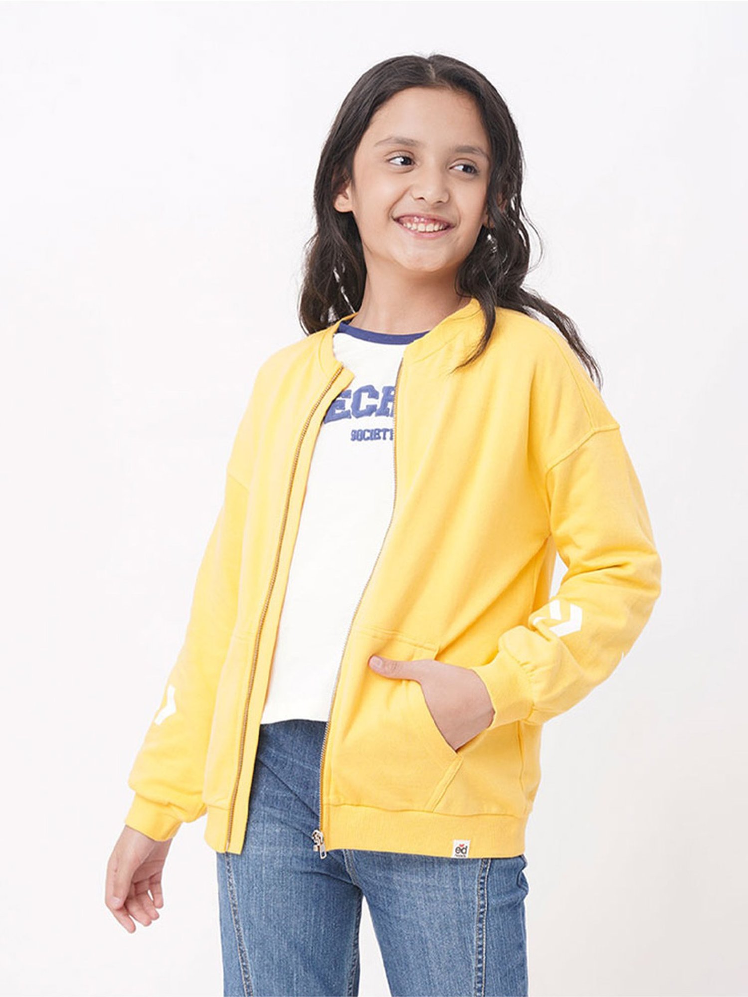 Edheads Kids Yellow Cotton Printed Full Sleeves Jacket