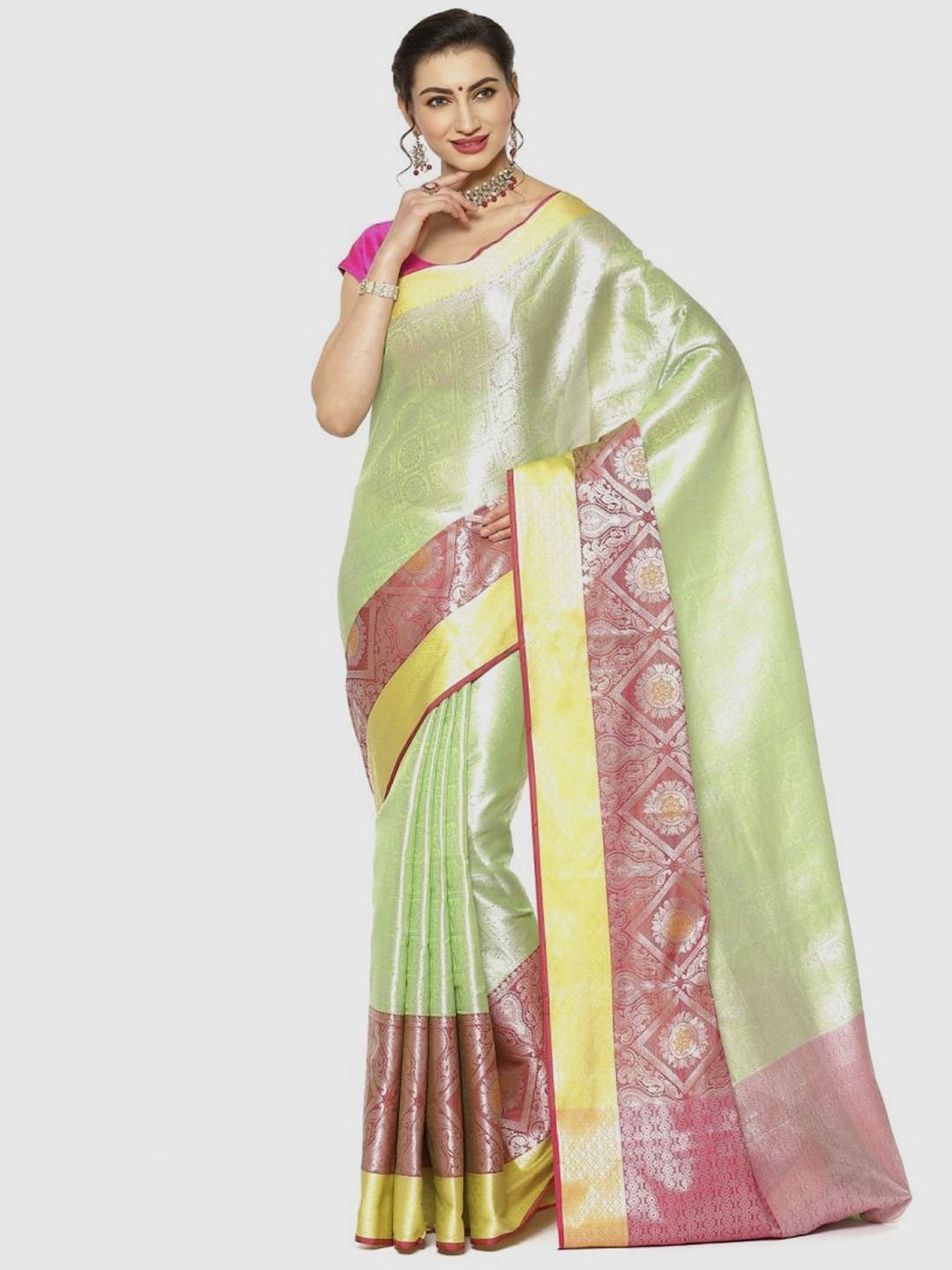 Banarasi Silk Works Green Woven Saree With Unstitched Blouse