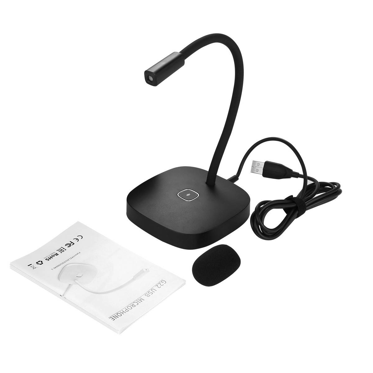 Desktop Computer Microphone USB Wired Microphone 360 Degrees Omnidirectional Condenser Mic Adjustable Neck with Mute Touch-Button Plug & Play for Computer PC Laptop Office Meeting Recording Games