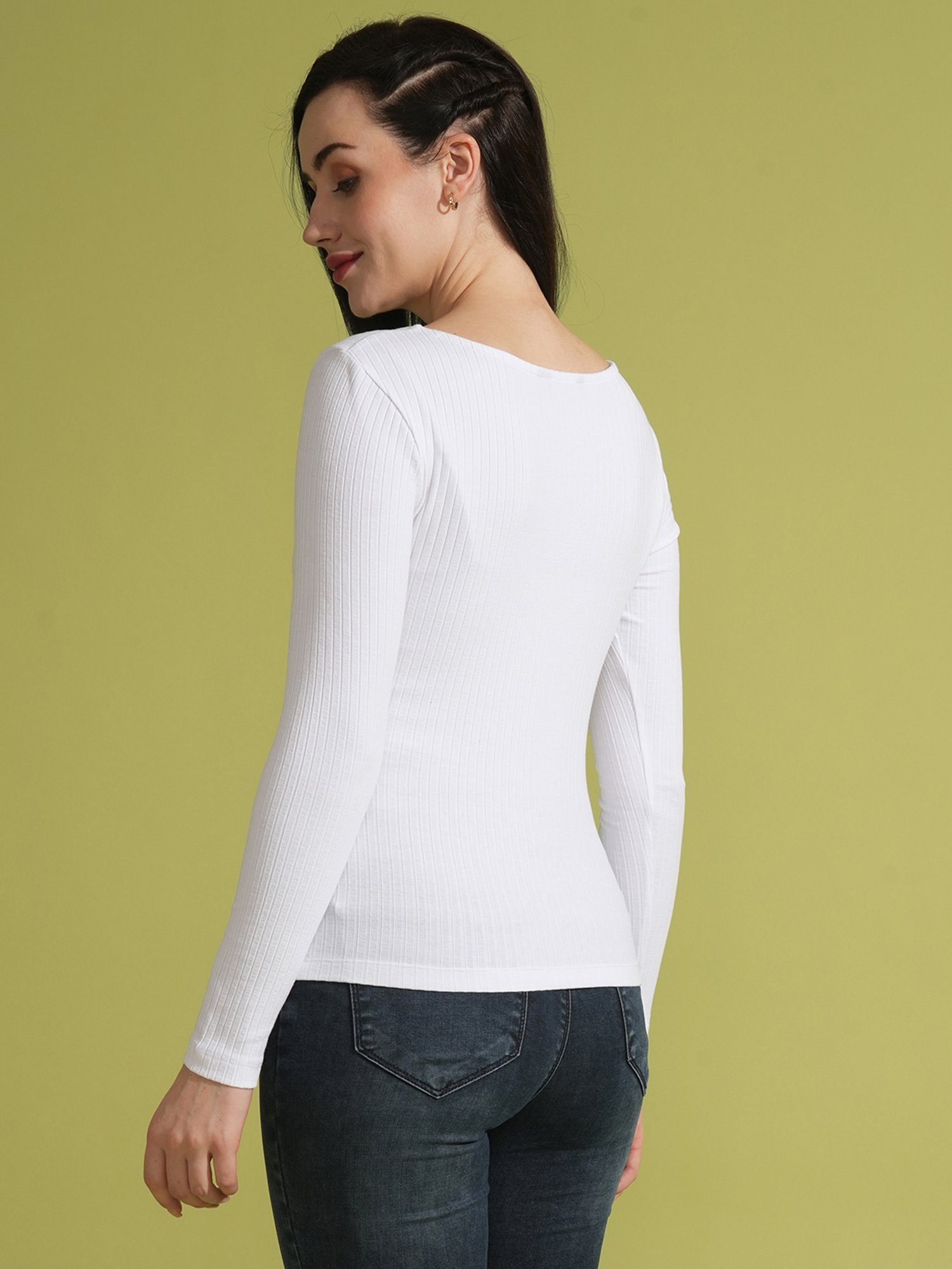 Globus White Self Design Top