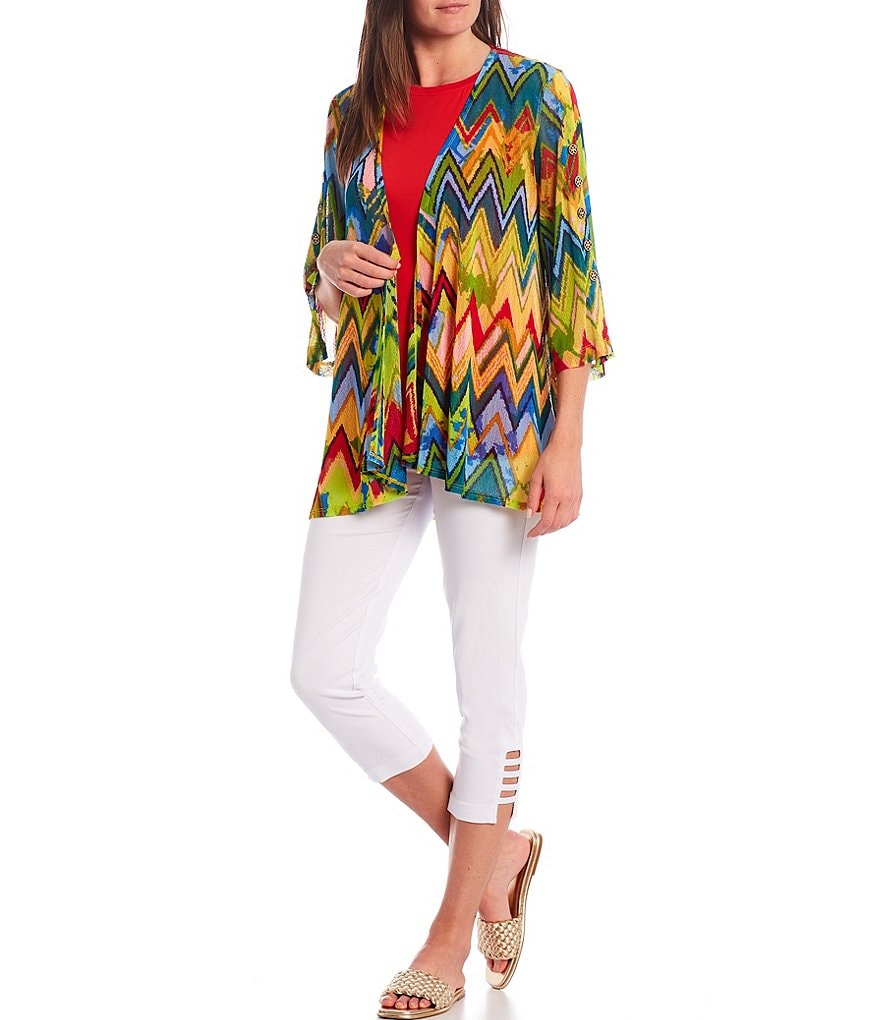 Ali Miles Petite Size Open Mesh Two Button Front 3/4 Sleeve Jacket