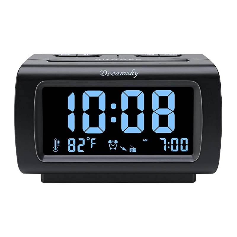 Decent Alarm Clock Radio with FM Radio USB Port for Charging 12 Inch Blue Digit Display with Dimmer Temperature Display Snooze Adjustable Alarm Volume Sleep Timer