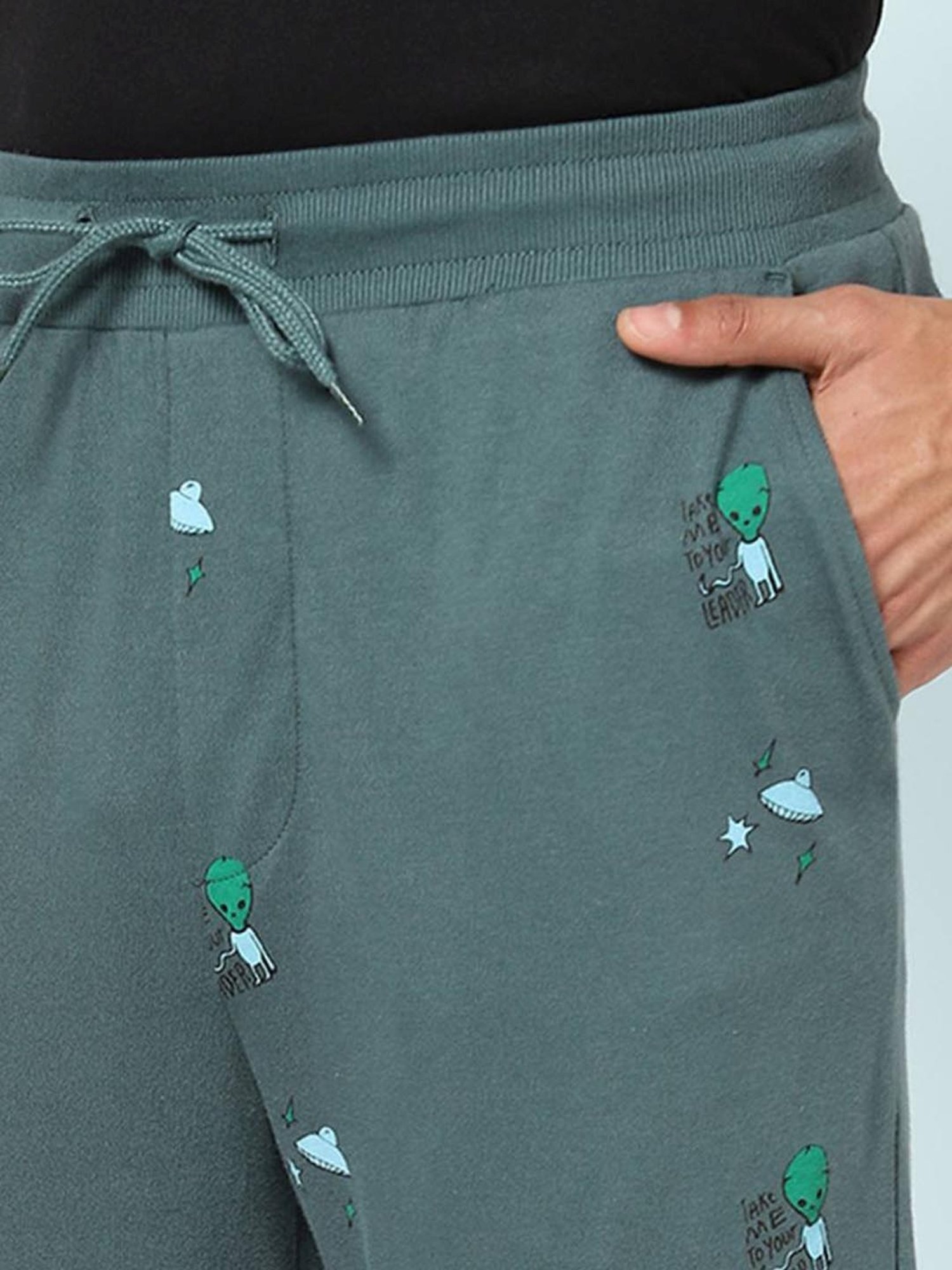 Ajile by Pantaloons Dark Grey Cotton Slim Fit Printed Nightwear Joggers