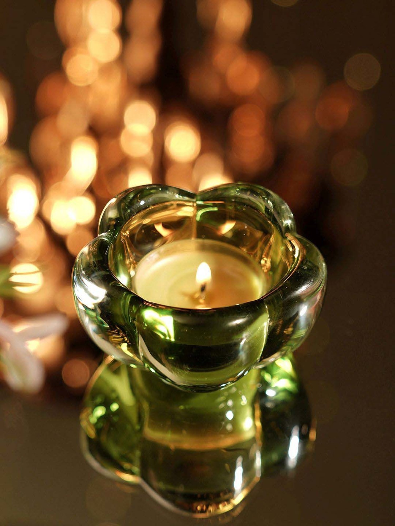 Pure Home and Living Green Glass Flower Shaped Tealight Holders - Set of 4