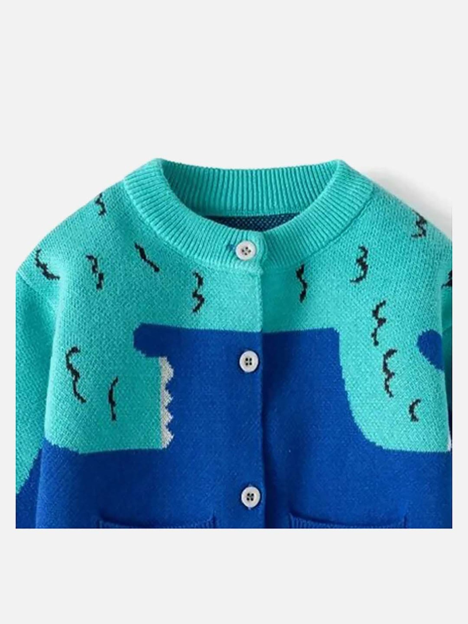 Little Surprise Box Kids Blue Printed Full Sleeves Cardigan