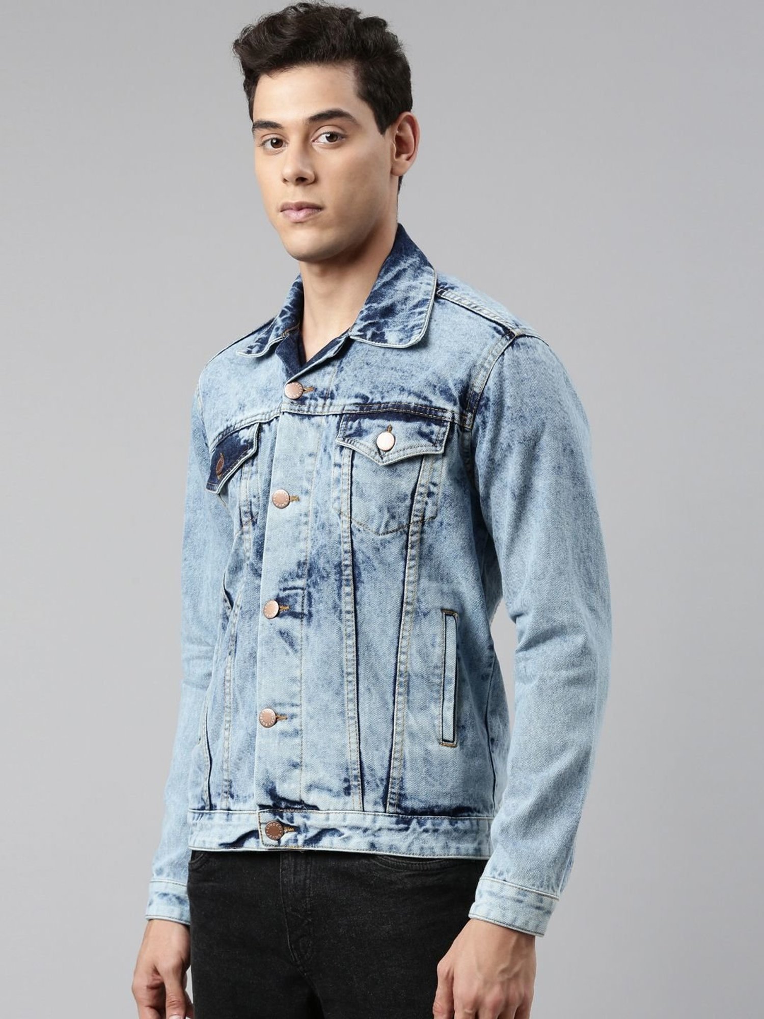 CINOCCI Blue Cotton Slim Fit Denim Jacket
