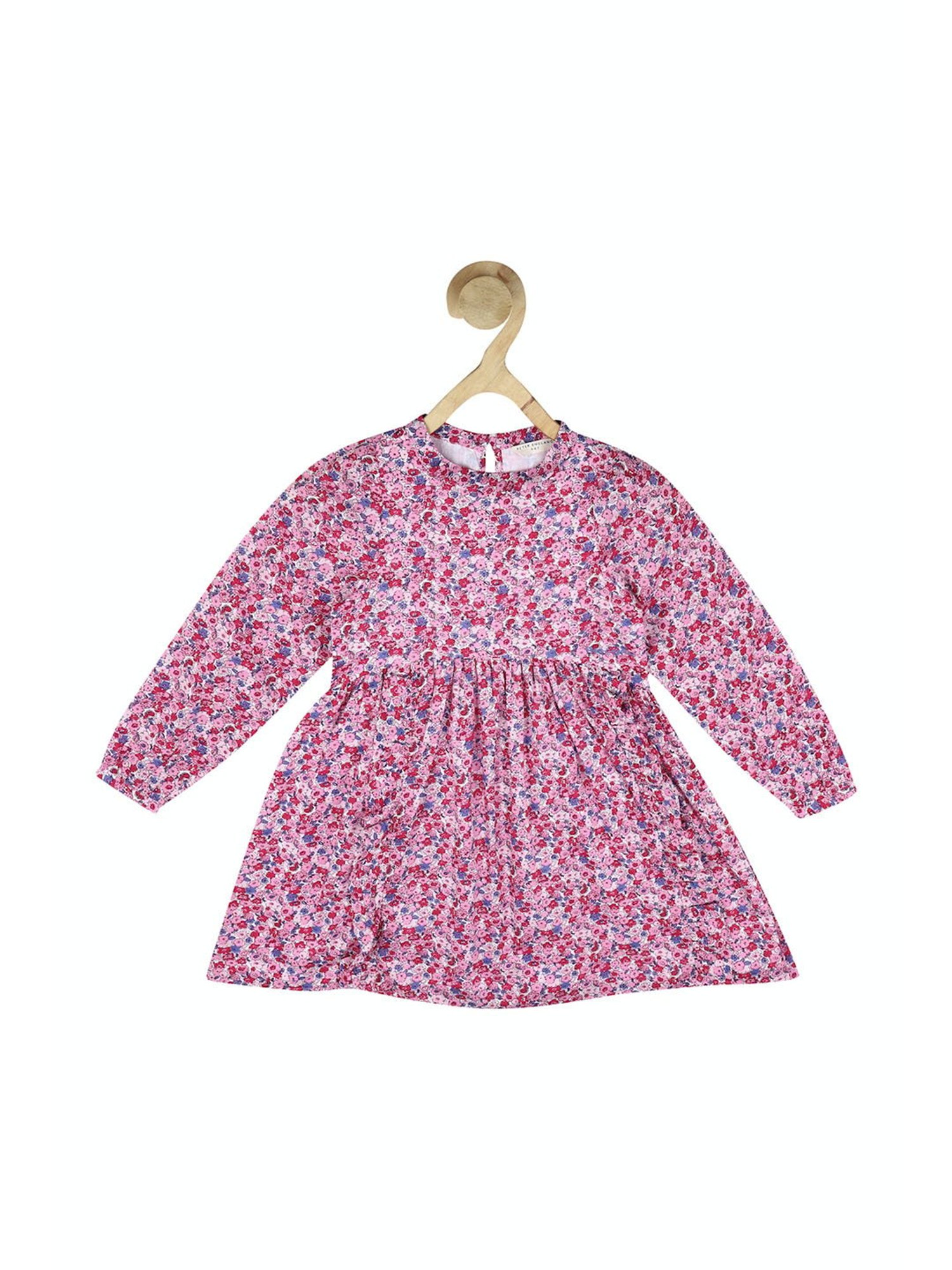 Peter England Kids Pink Floral Print Full Sleeves Dress