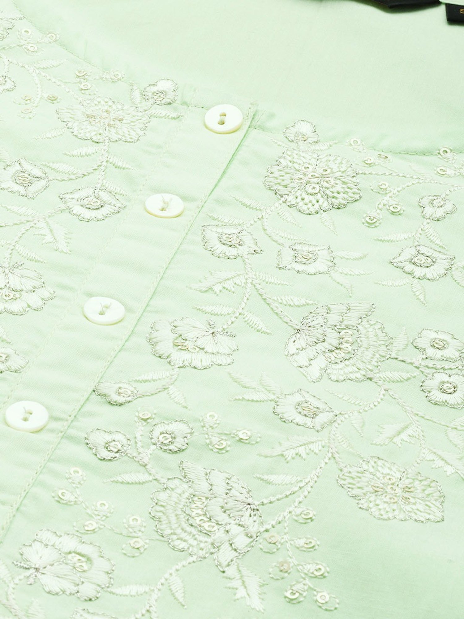 Amukti Light Green Cotton Embroidered A Line kurta